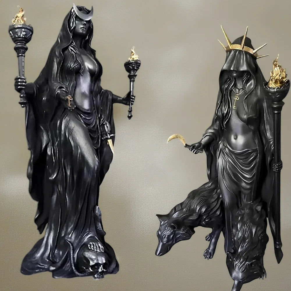 Hecate & Hounds Statue - Witch of The Night (Home Decor, Witch, Hounds of Magic, Resin Sculpture Decor)