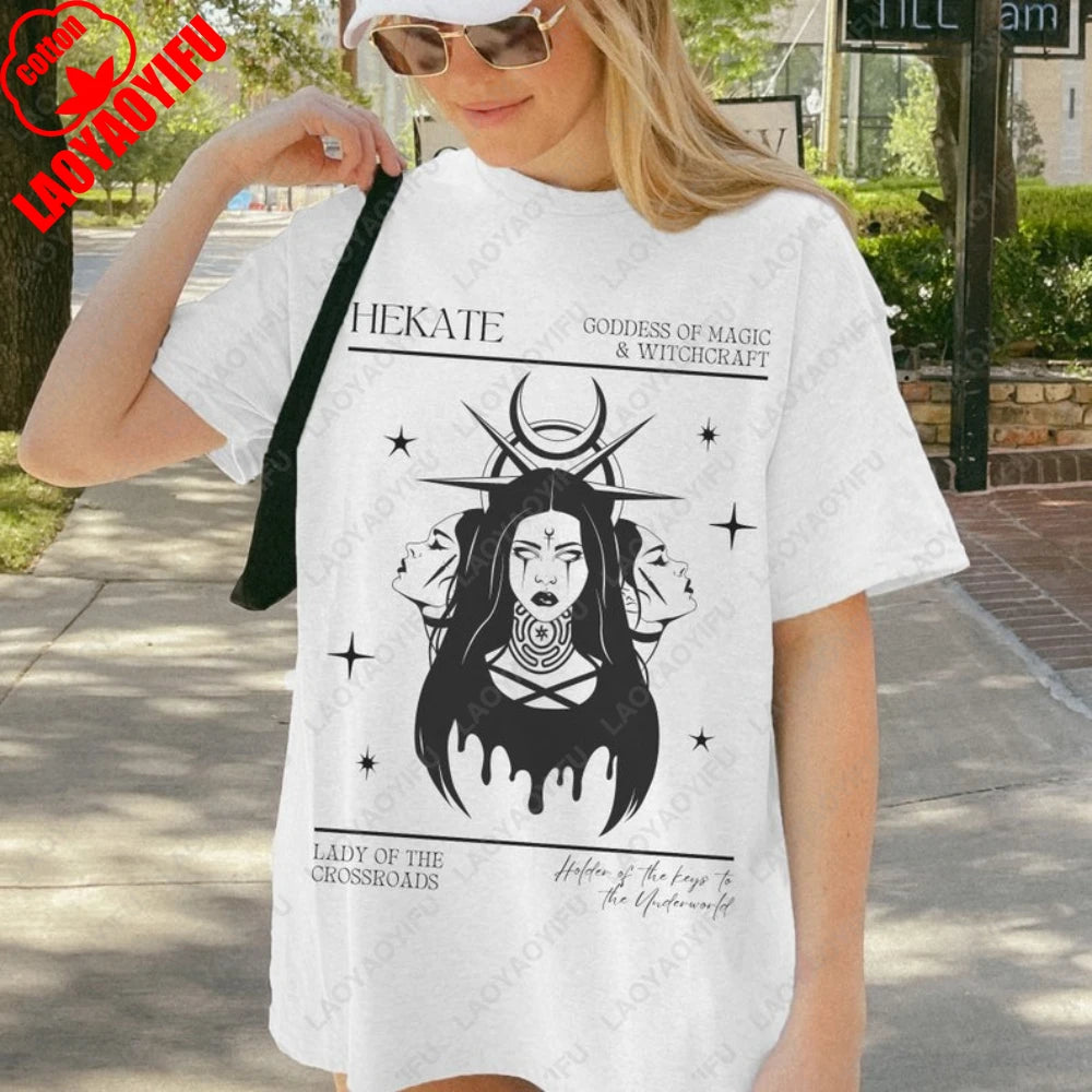 Triple Goddess Printed T-shirt Tops - Hecate, Greek Mythology, Women Clothes T-shirt Clothing Witchy Unisex Tops