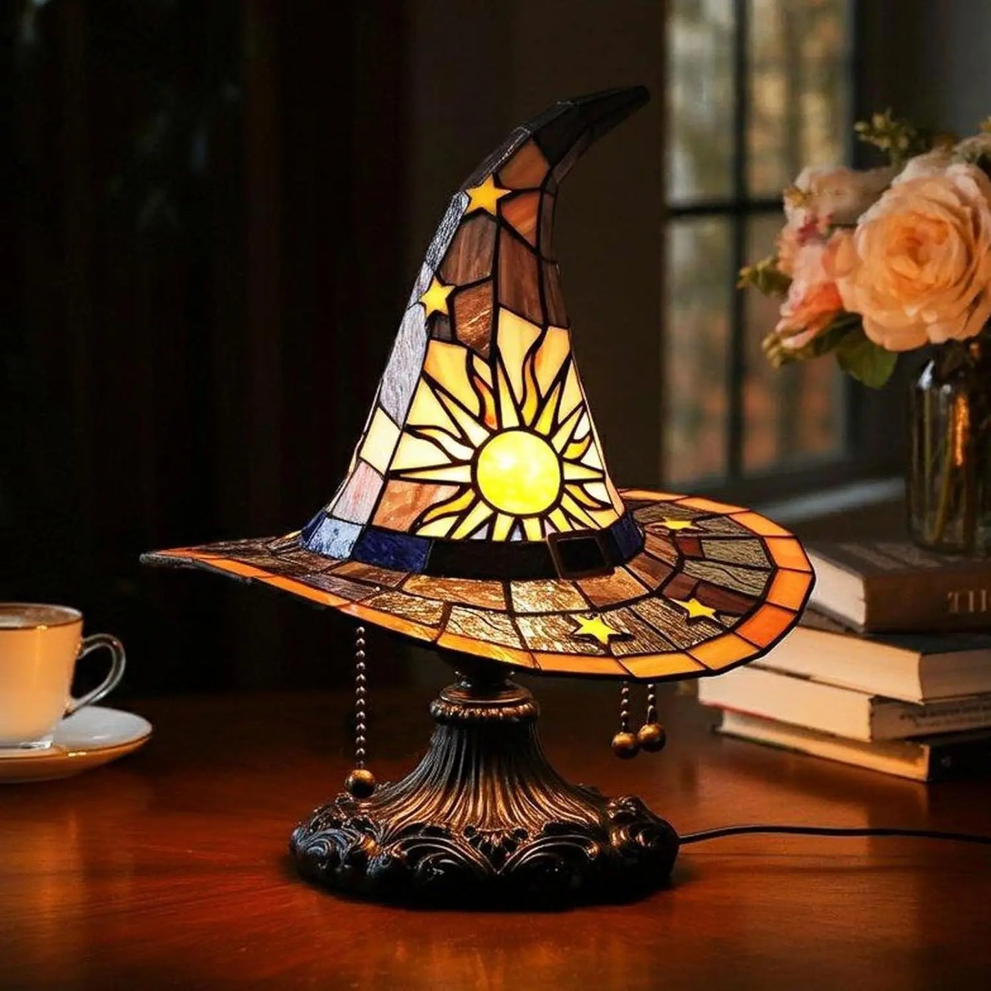 Stained Glass Witch Hat Lamp