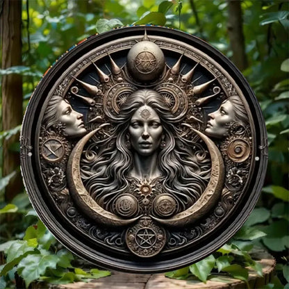Triple Moon Goddess Hecate Round Metal Tin Sign Wall Decor