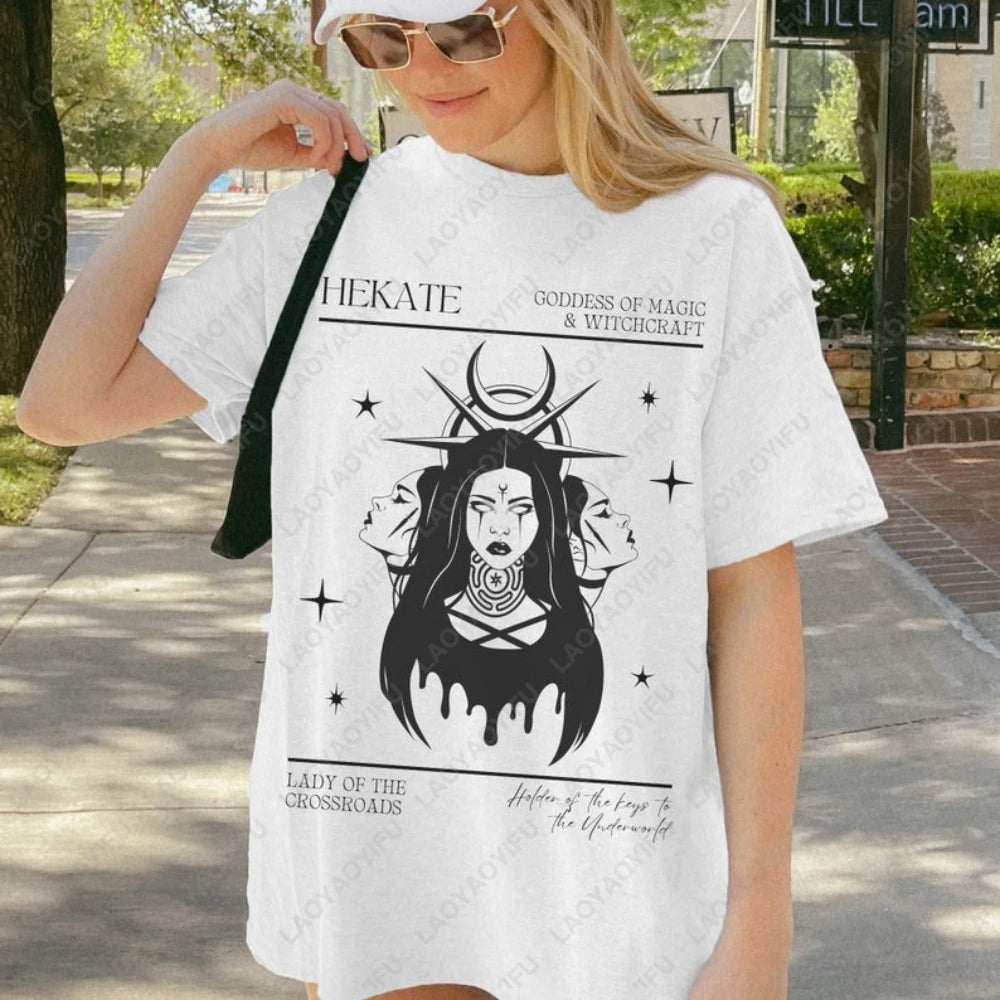 Triple Goddess Printed T-shirt Tops - Hecate, Greek Mythology, Women Clothes T-shirt Clothing Witchy Unisex Tops