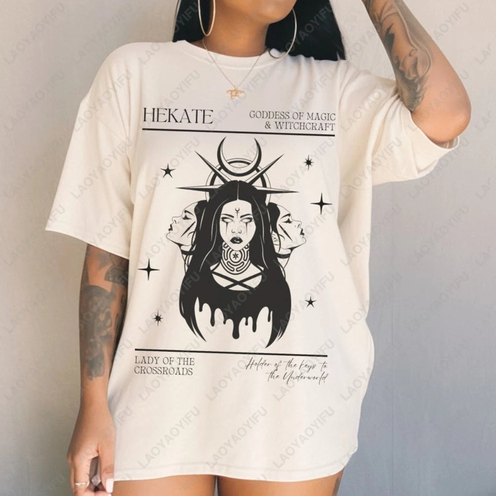 Triple Goddess Printed T-shirt Tops - Hecate, Greek Mythology, Women Clothes T-shirt Clothing Witchy Unisex Tops