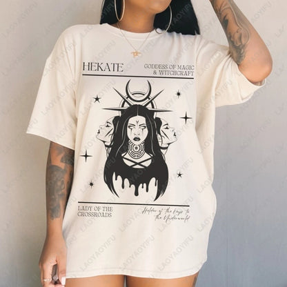 Triple Goddess Printed T-shirt Tops - Hecate, Greek Mythology, Women Clothes T-shirt Clothing Witchy Unisex Tops