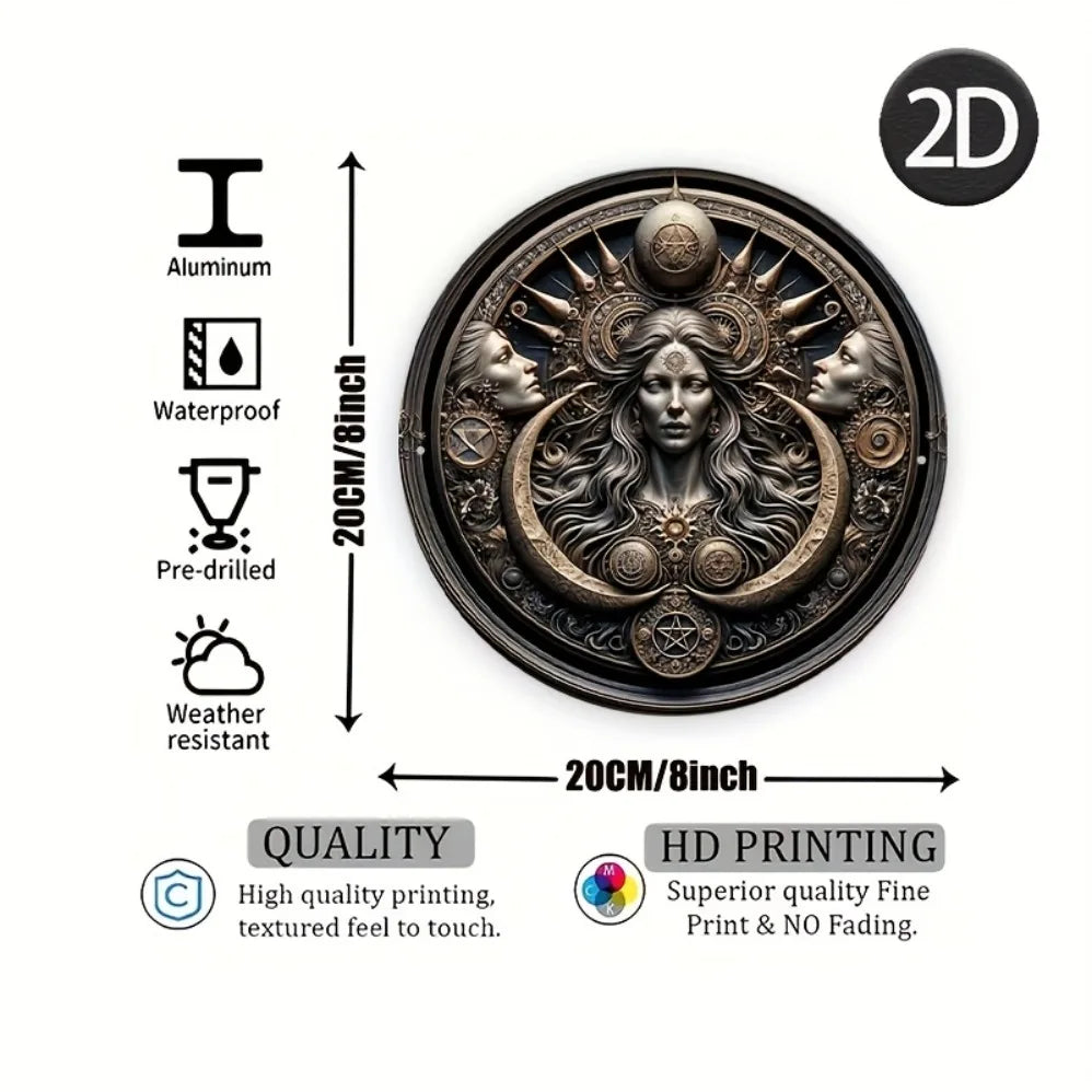 Triple Moon Goddess Hecate Round Metal Tin Sign Wall Decor