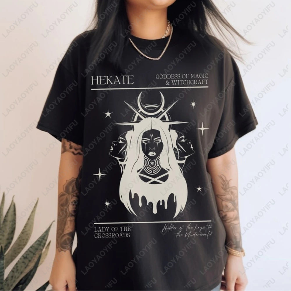 Triple Goddess Printed T-shirt Tops - Hecate, Greek Mythology, Women Clothes T-shirt Clothing Witchy Unisex Tops