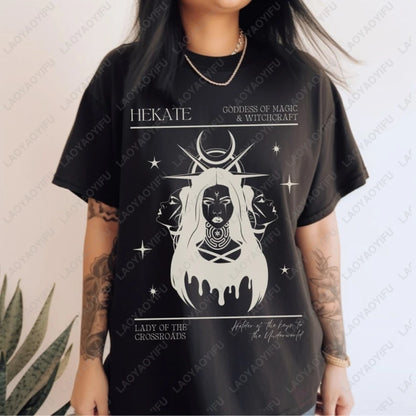 Triple Goddess Printed T-shirt Tops - Hecate, Greek Mythology, Women Clothes T-shirt Clothing Witchy Unisex Tops