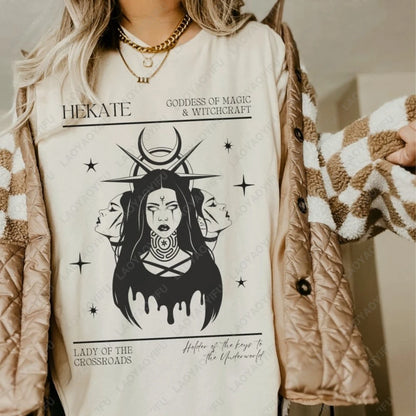 Triple Goddess Printed T-shirt Tops - Hecate, Greek Mythology, Women Clothes T-shirt Clothing Witchy Unisex Tops