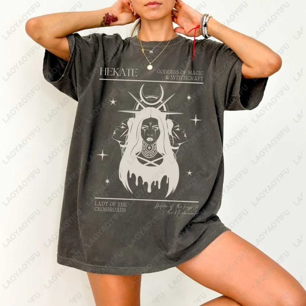 Triple Goddess Printed T-shirt Tops - Hecate, Greek Mythology, Women Clothes T-shirt Clothing Witchy Unisex Tops