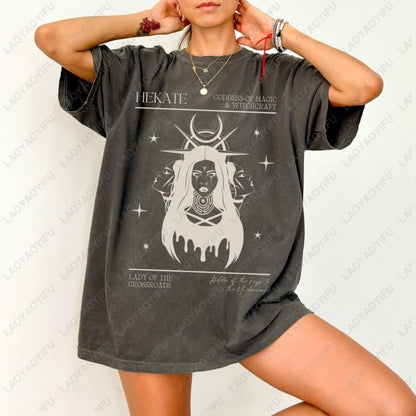 Triple Goddess Printed T-shirt Tops - Hecate, Greek Mythology, Women Clothes T-shirt Clothing Witchy Unisex Tops